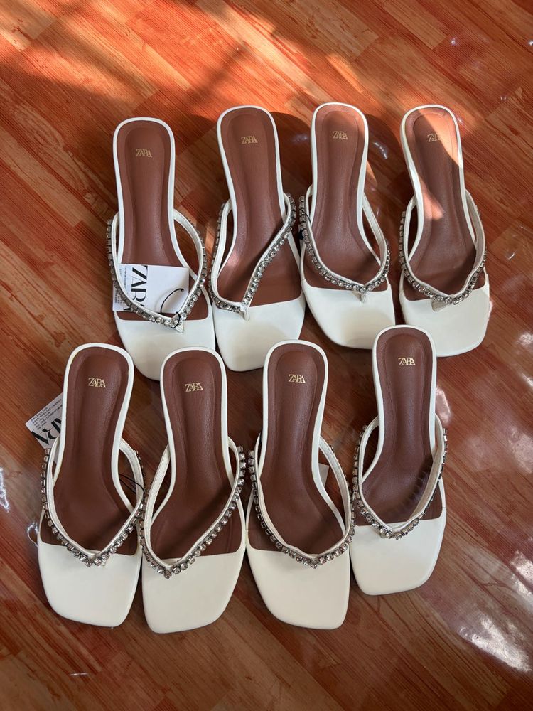 Stylish White Embellished Flip-Flops