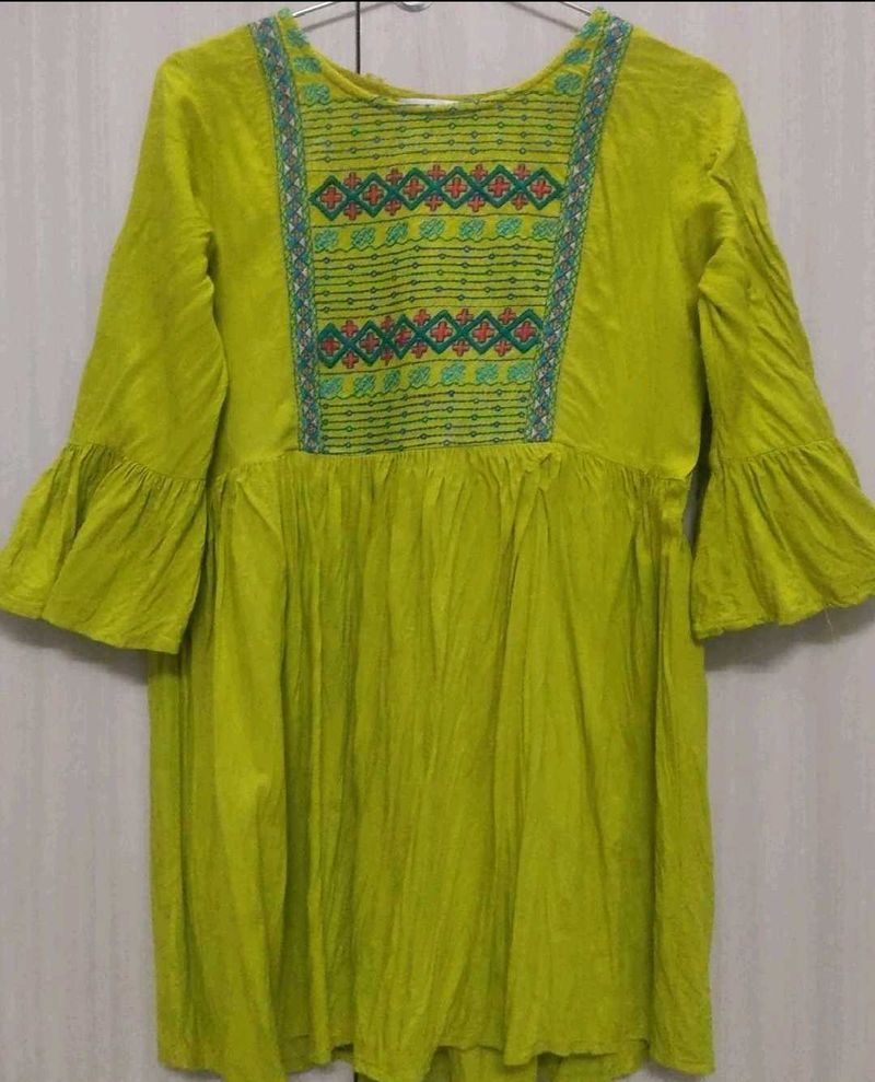 Chartreuse Embroidered Peasant Top