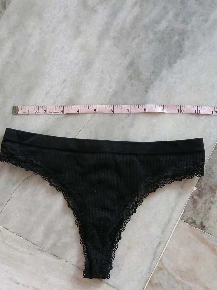 H&amp;M Black Lace Trim Thong Panty