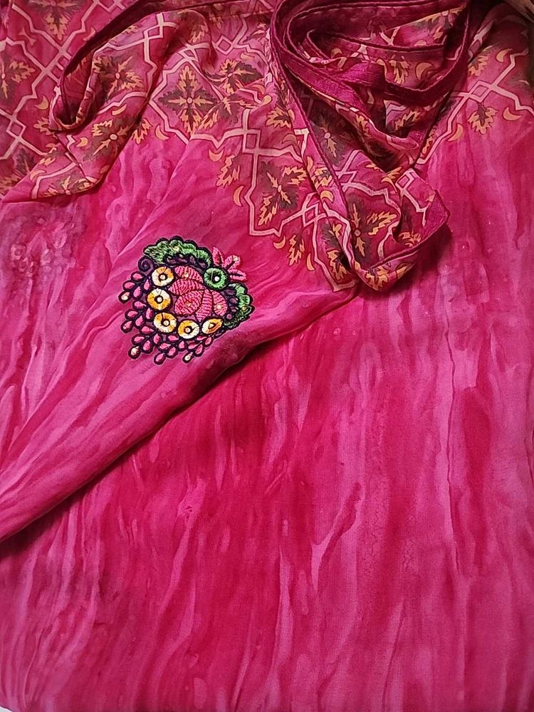 Pink Embroidered Sari