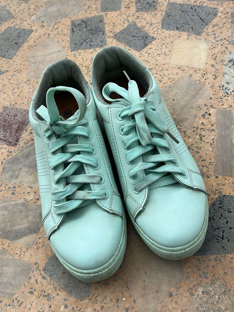 Mint Green Lace-Up Sneakers