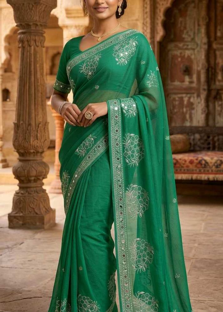 Elegant Green Embroidered Saree