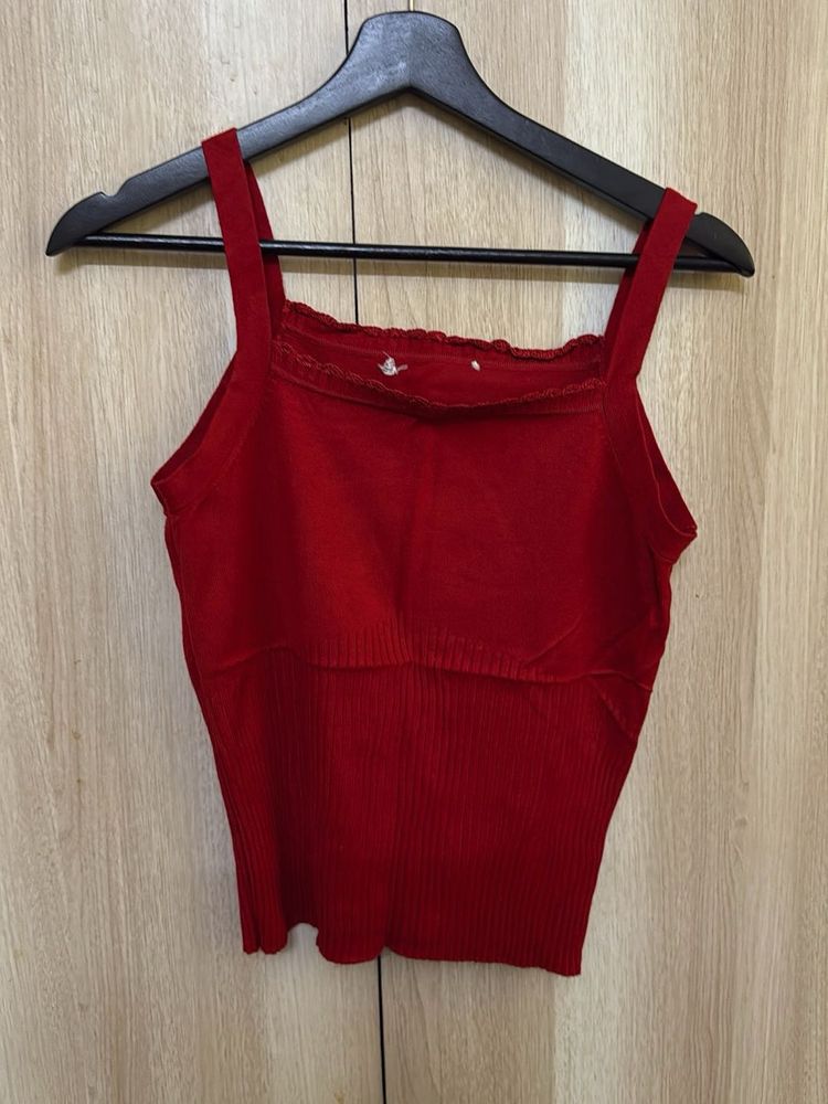 Red Sleeveless Knit Tank Top