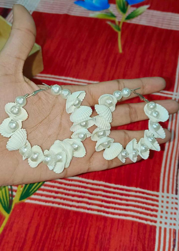 Boho Seashell &amp; Pearl Hoop Earrings