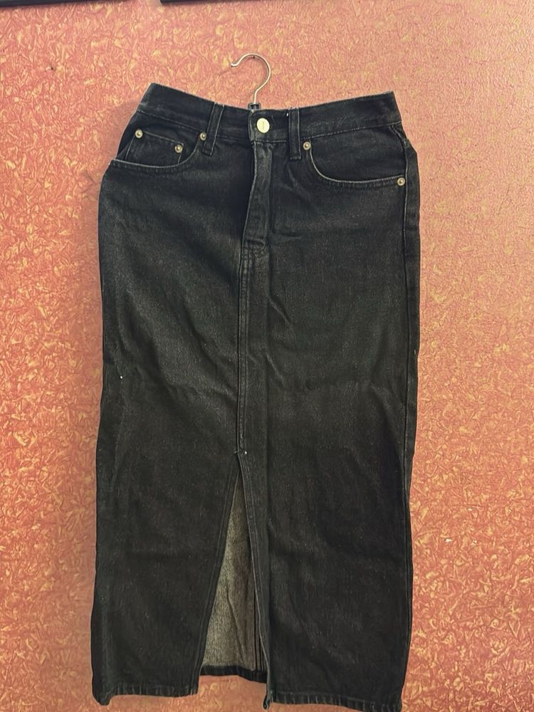 Dark Wash Denim Maxi Skirt