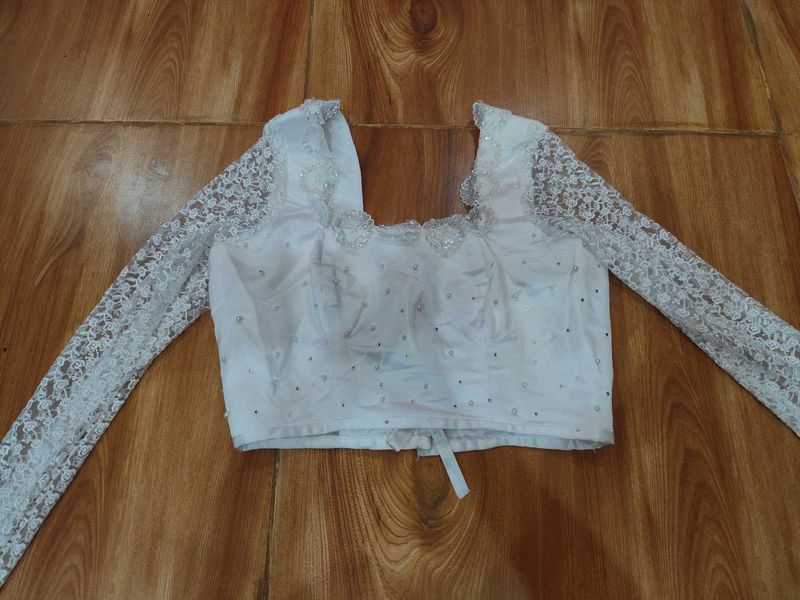 White Lace Sleeve Blouse