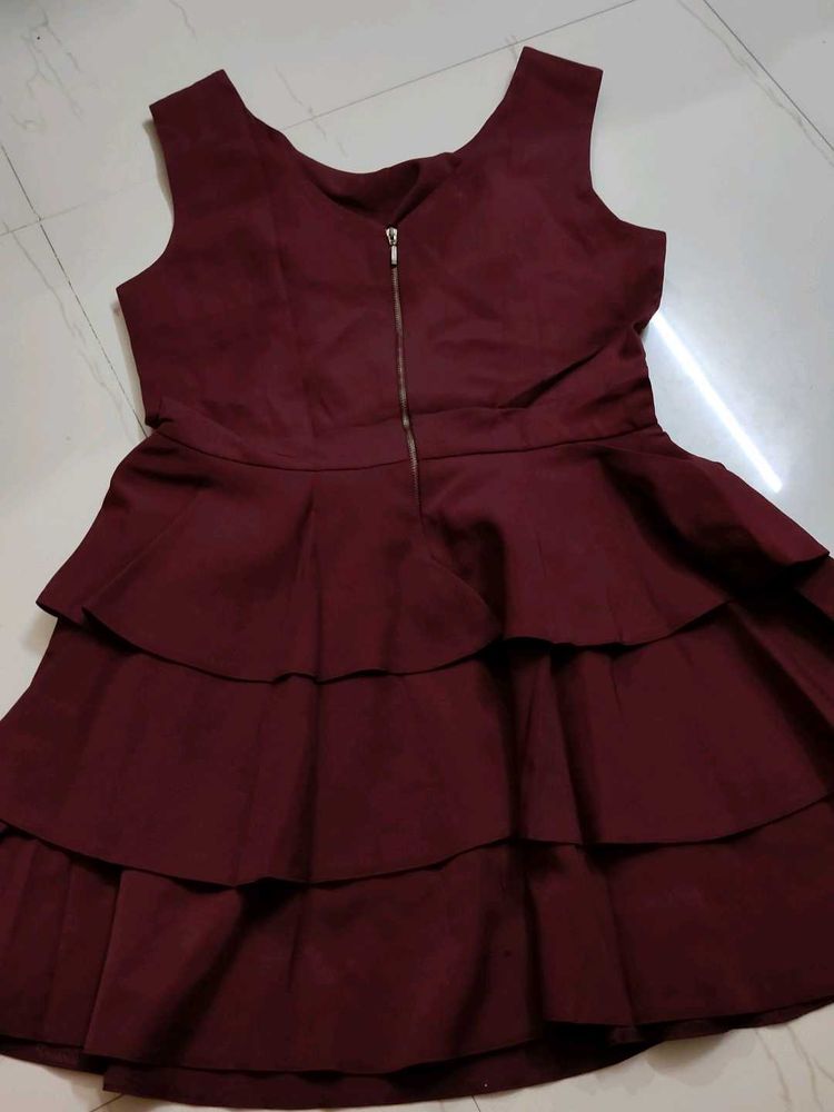 Maroon Tiered Fit &amp; Flare Dress