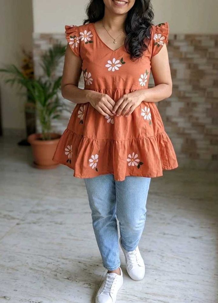 Boho Tiered Embroidered Tunic Top