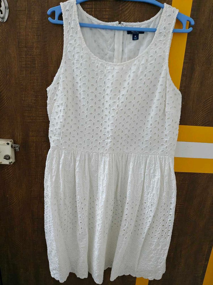 White Eyelet Cotton Sleeveless Dress