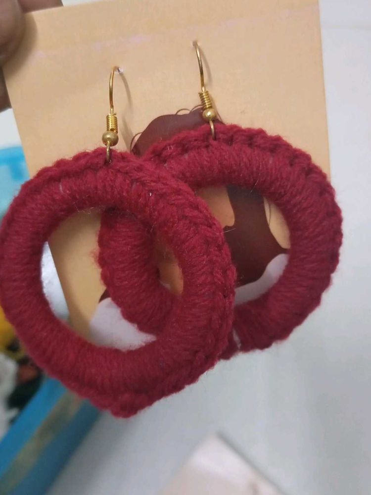 Handmade Red Hoop Earrings