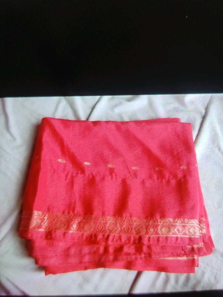 Beautiful Pink Saree with Golden Border