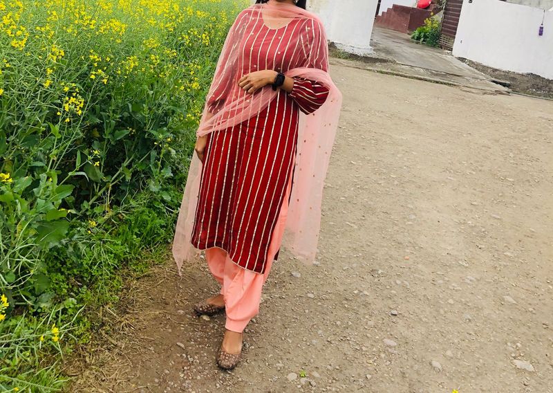Beautiful Maroon Kurta Set with Dupatta