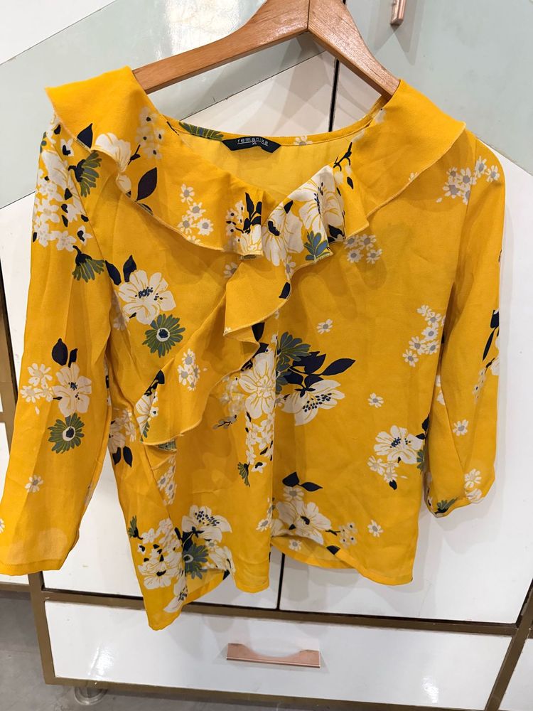 Floral Ruffle Blouse - Mustard Yellow