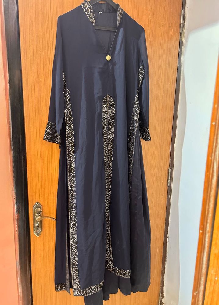 Elegant Navy Kurta Set with Gold Embellishments