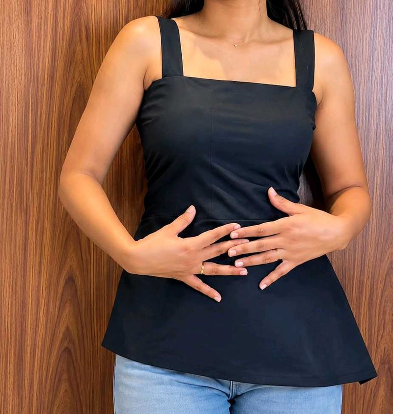 Chic Black Square Neck Peplum Top