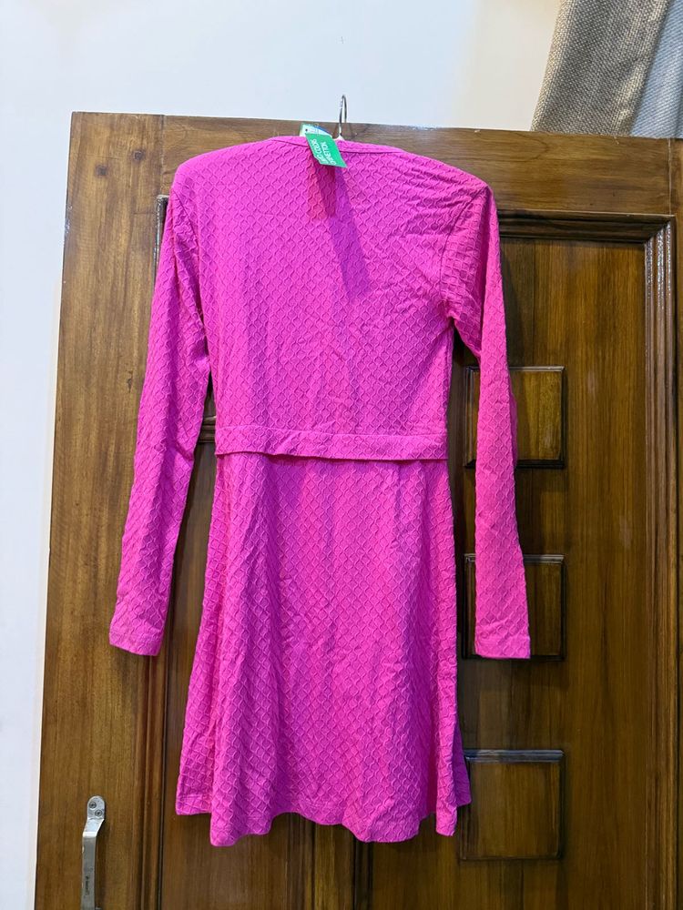Bright Pink Textured Mini Dress