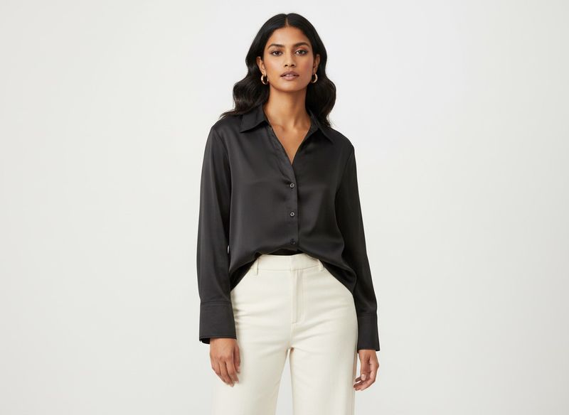Satin Black Button-Up Shirt