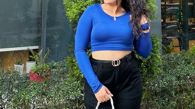 Royal Blue Long Sleeve Crop Top