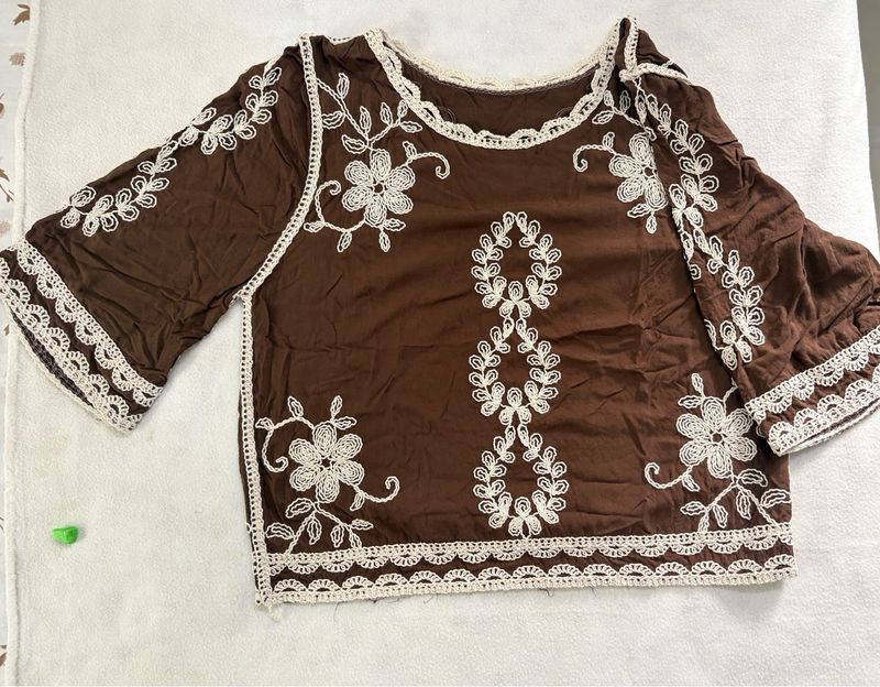 Brown Embroidered Boho Blouse