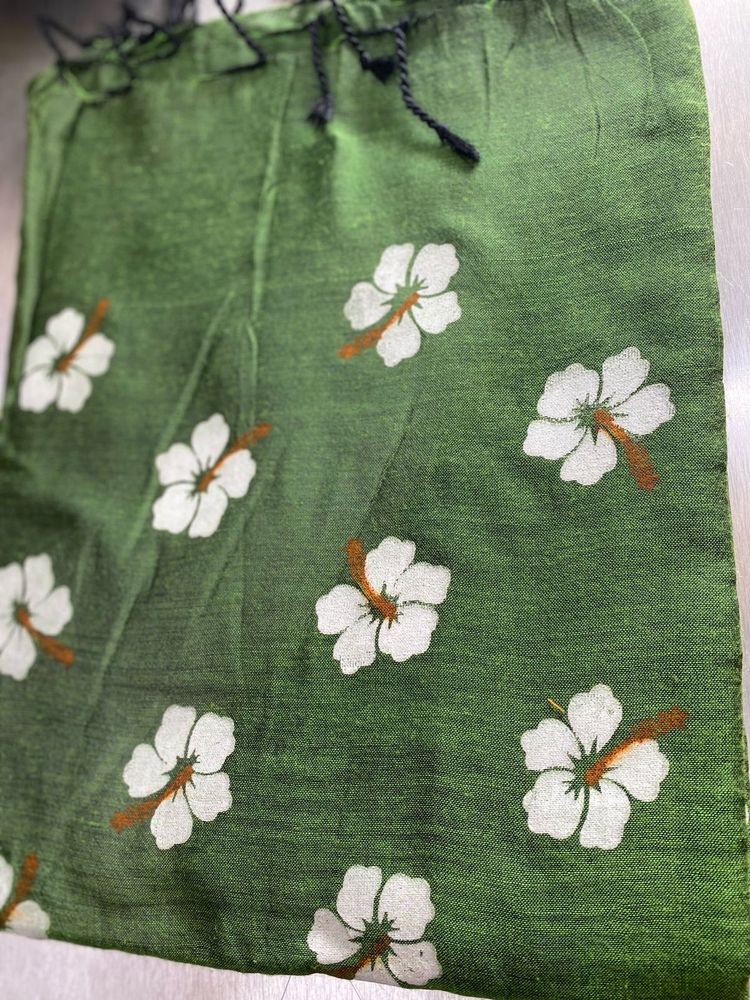 Green Saree with White Floral Print