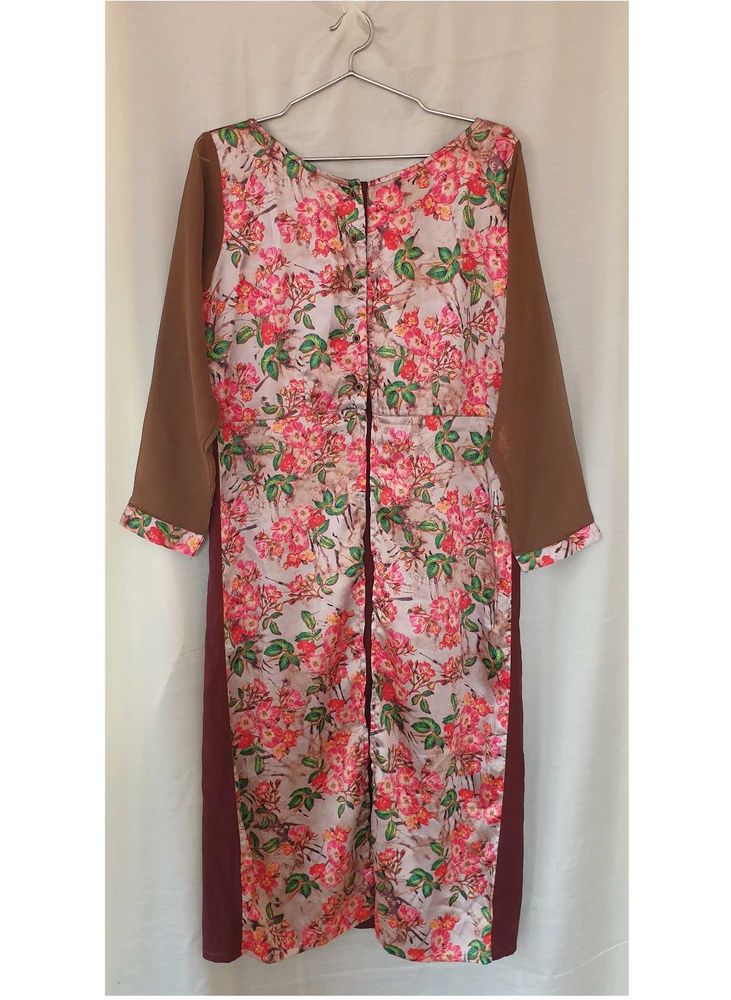 Brown Floral Print Kurta Top