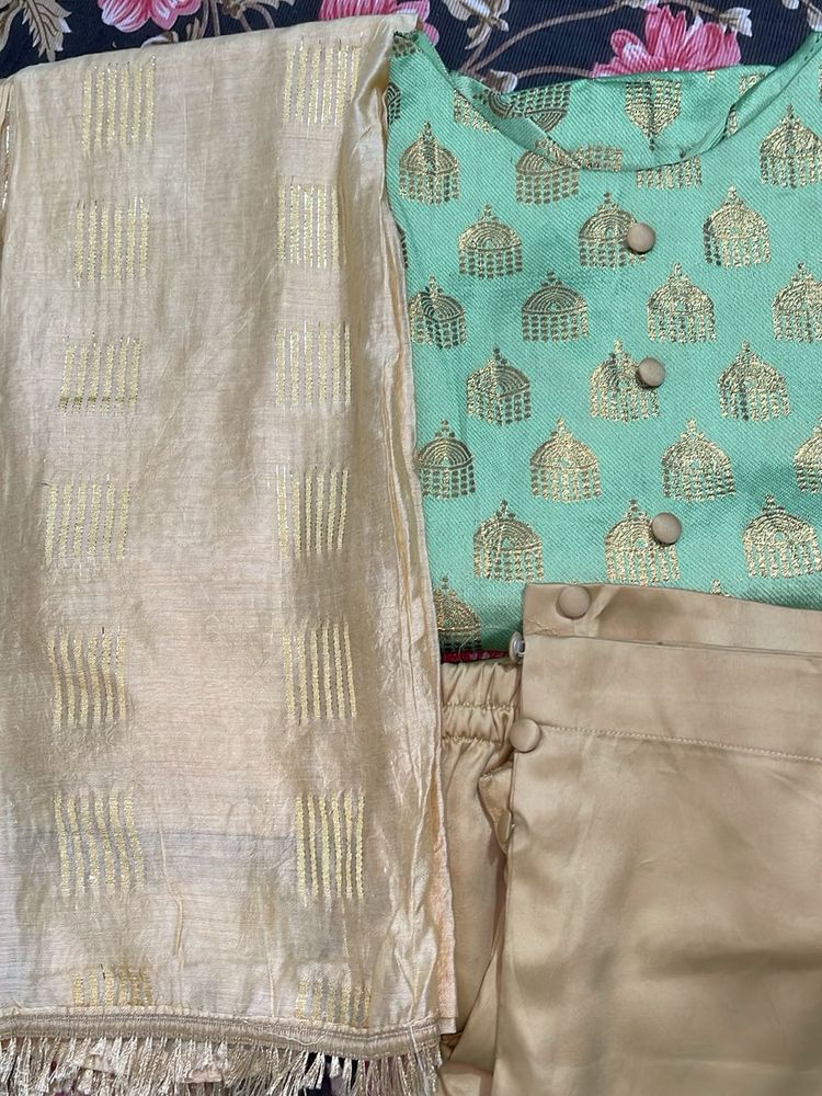 Mint Kurta N  Gold Plazo