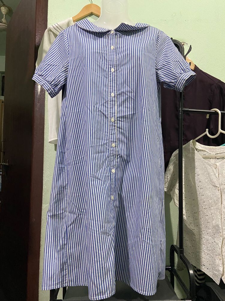 Blue Striped Button-Up Dress