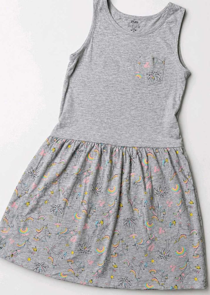 Girls Grey Unicorn Print Dress