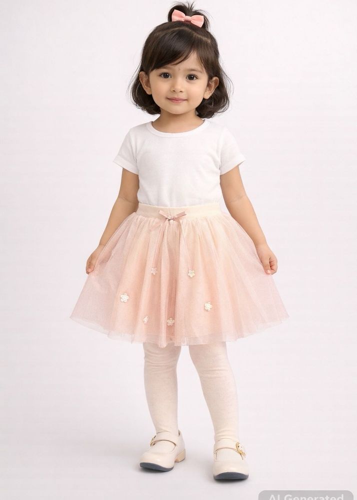 Cute Pink Tulle Skirt attached Legging