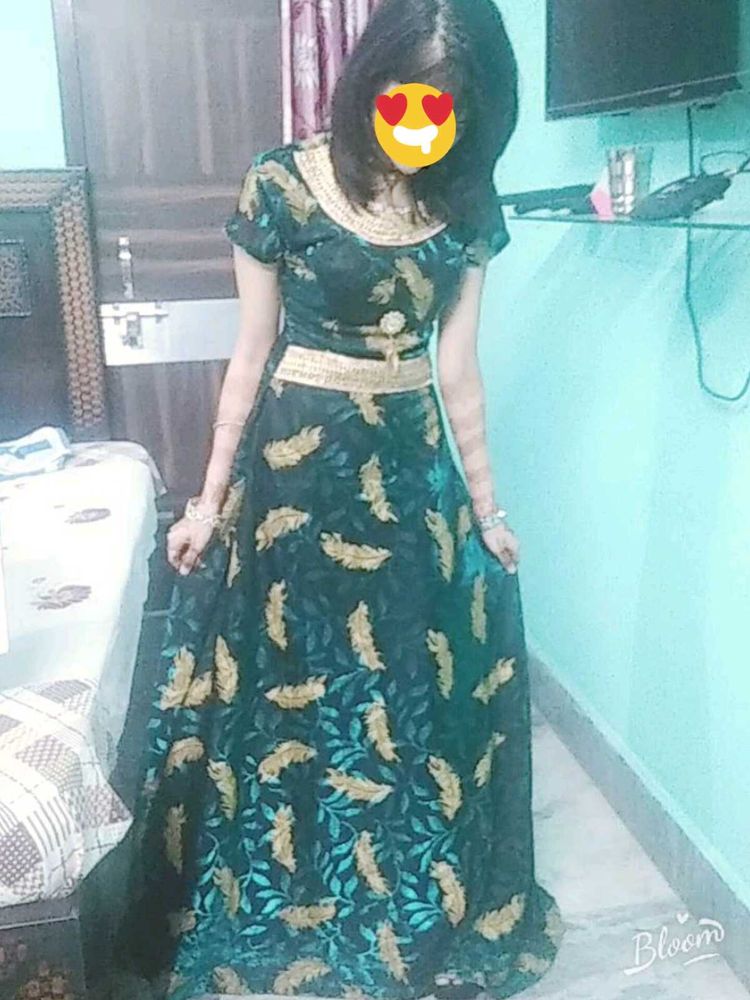 Elegant Green &amp; Gold Anarkali Suit