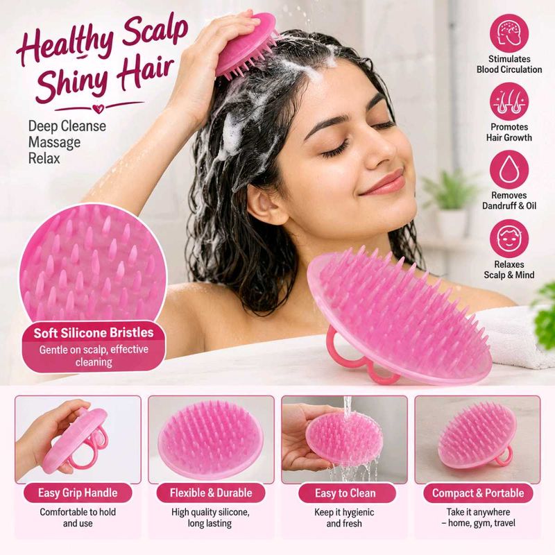 Pink Silicone Scalp Massager Brush