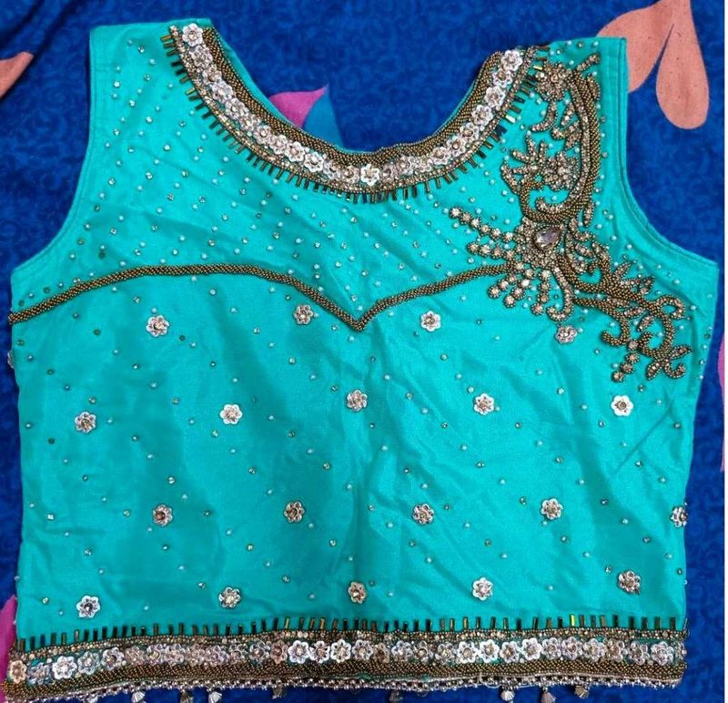 Embellished Teal Ethnic Blouse and lengha