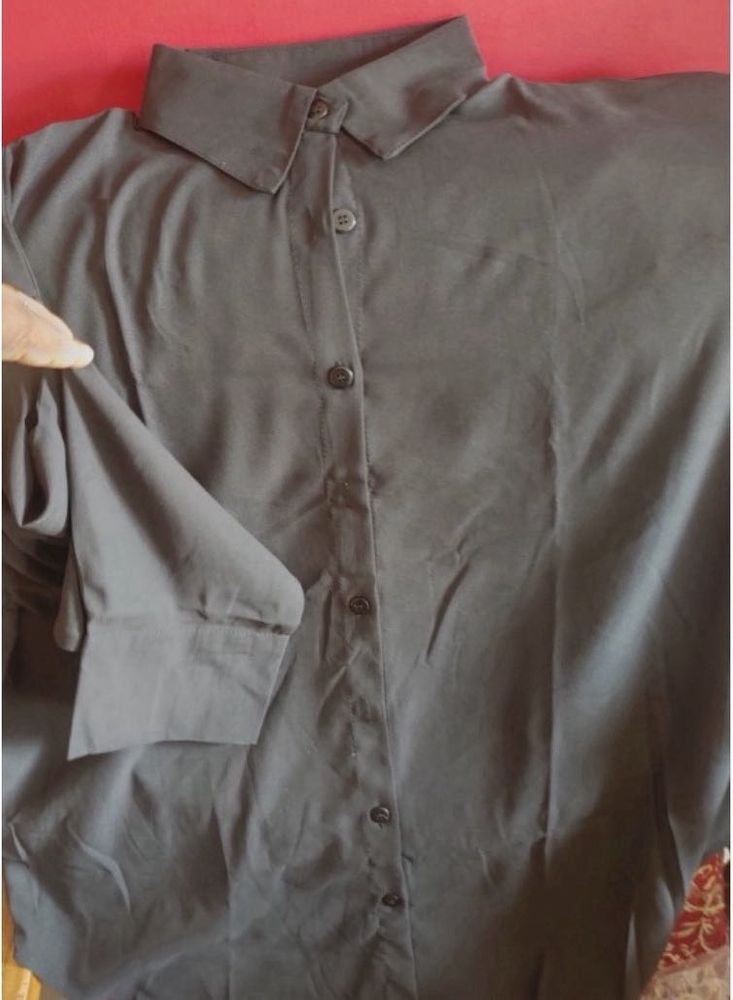 Chic Black Mesh Oversized Button-Up Shirt