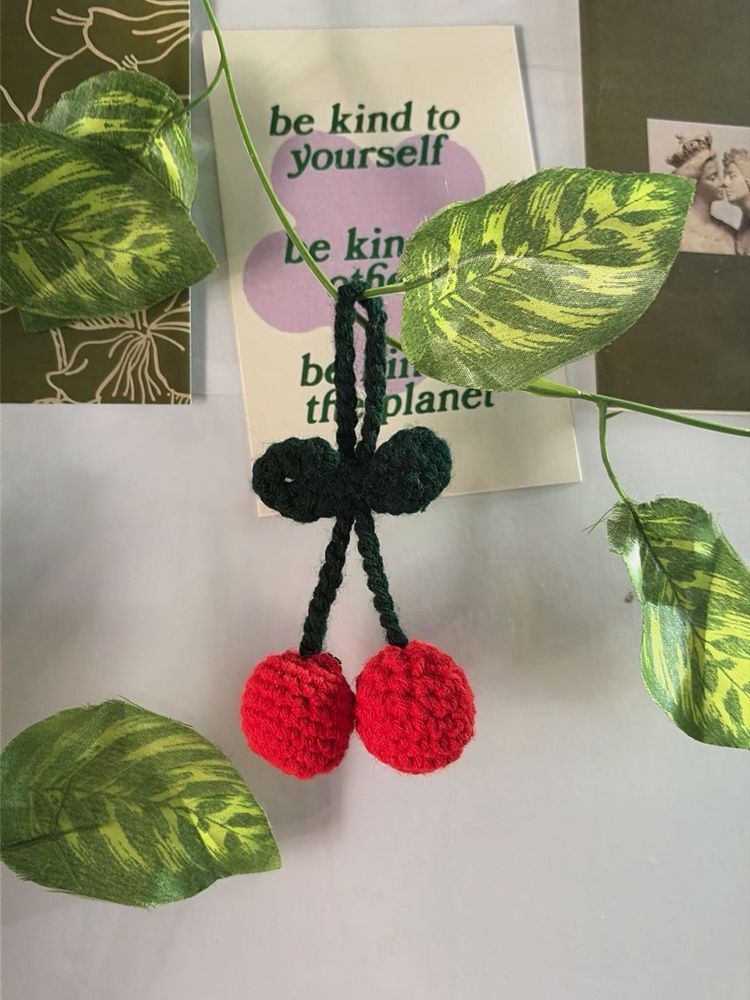 Crocheted Cherry Keychain❤️