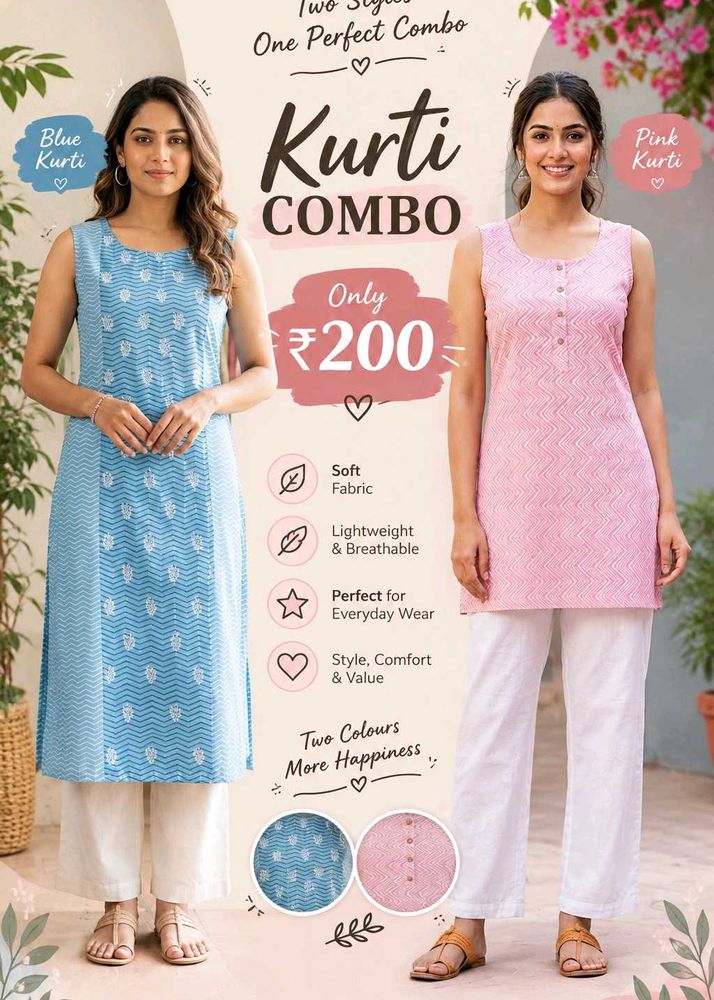 Kurti Combo - Blue &amp; Pink