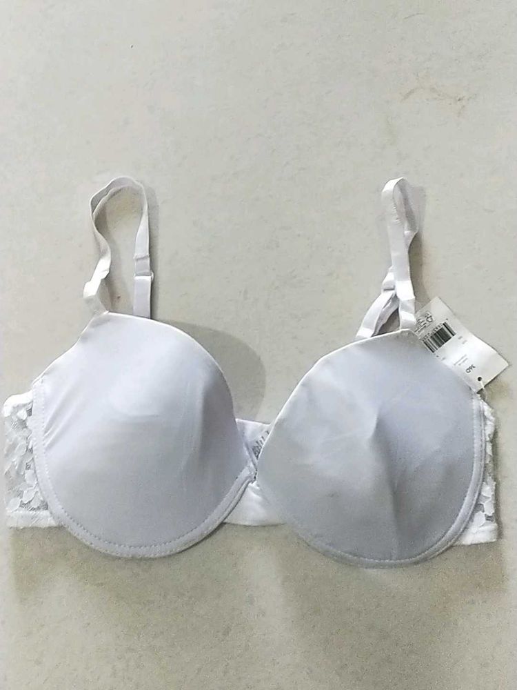 36D White Bra with Lace Detail