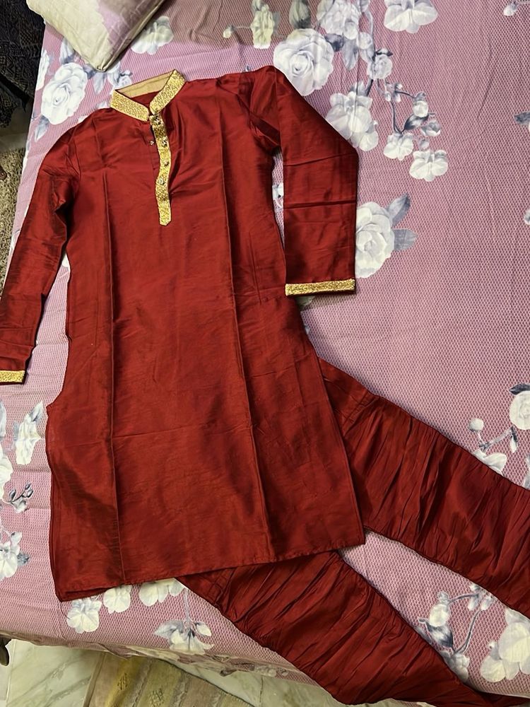 Men's Maroon Kurta Set