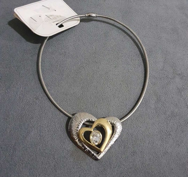 Dual-Tone Interlocking Heart Pendant Necklace