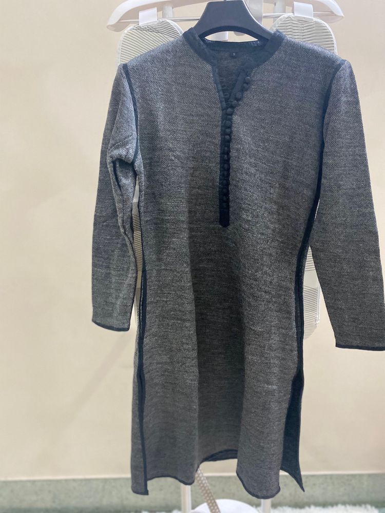 Men's Gray Henley Kurta