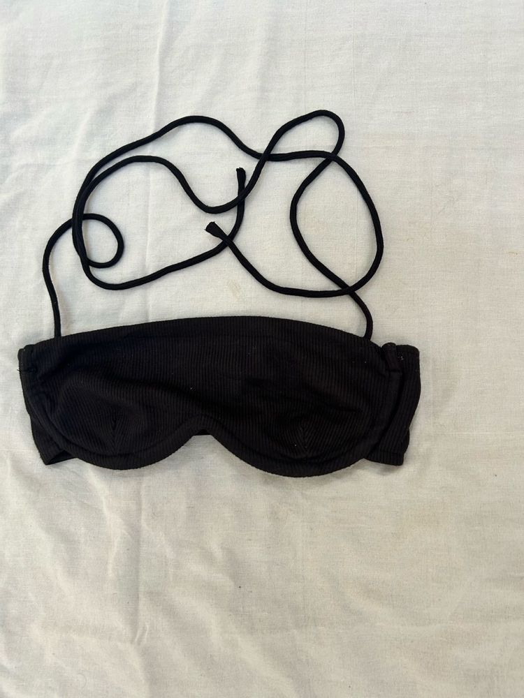 Black Ribbed Bikini Top