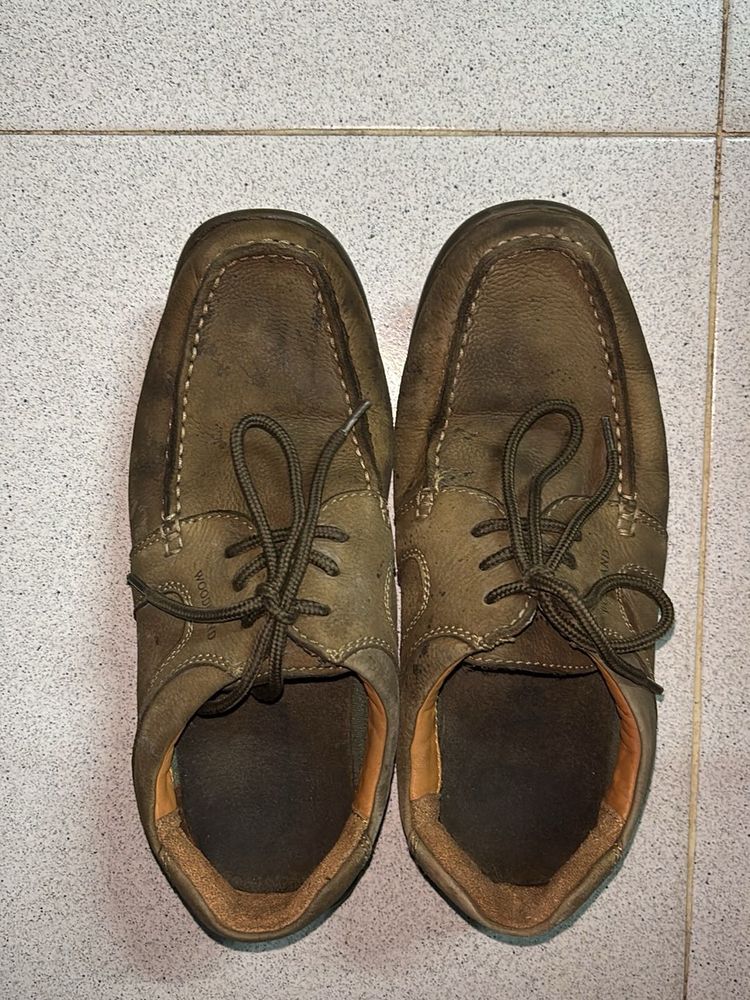 WOODLAND OLIVE Leather Lace-Up Casual Shoes