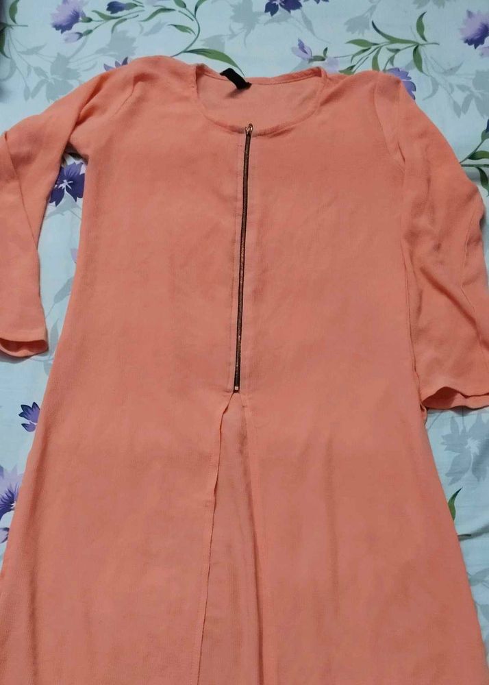 Orange Kurta with Zipper Detail