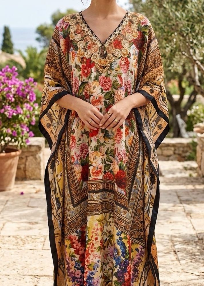 Bohemian Floral Print Kaftan Gown