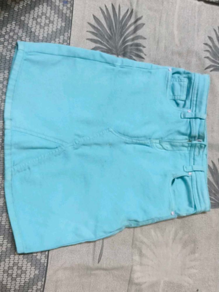 Turquoise Denim Mini Skirt