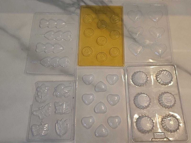 Assorted Chocolate Moulds, ribbons, foils, box