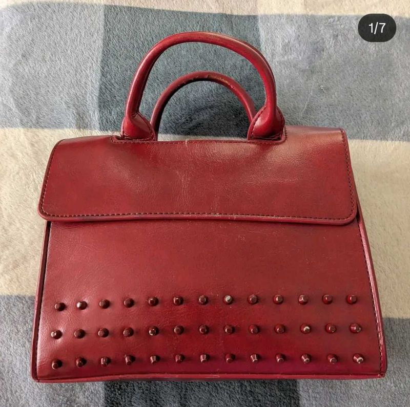 🎀Chic Red Studded Handbag