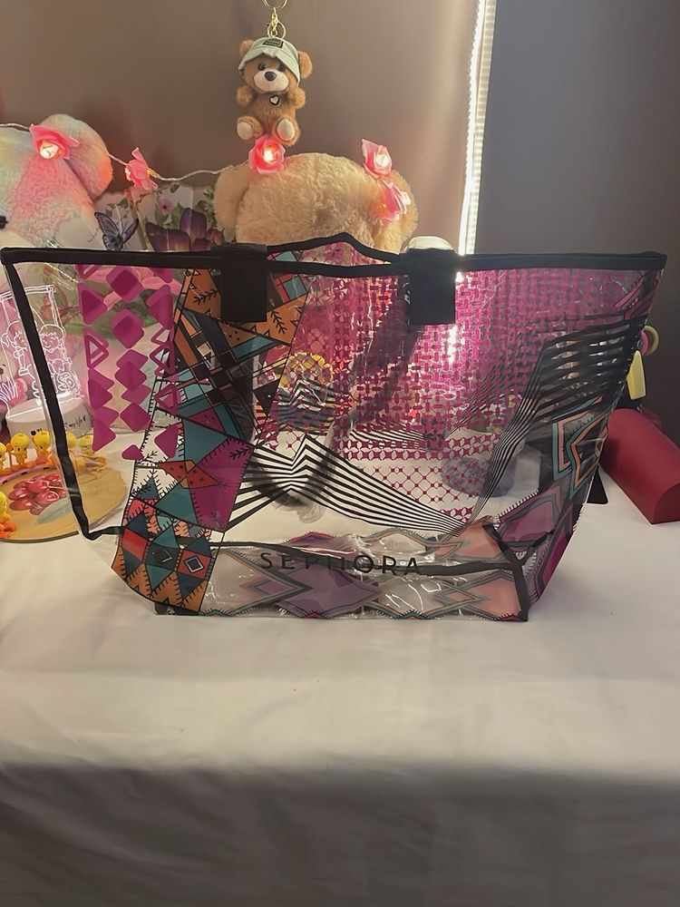 Clear Tote Bag with Colorful Geometric Print