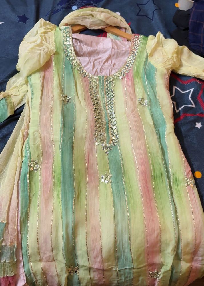 Beautiful Striped Kurta Set with Dupatta