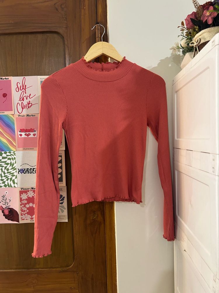 Ribbed Mock Neck Long Sleeve Top