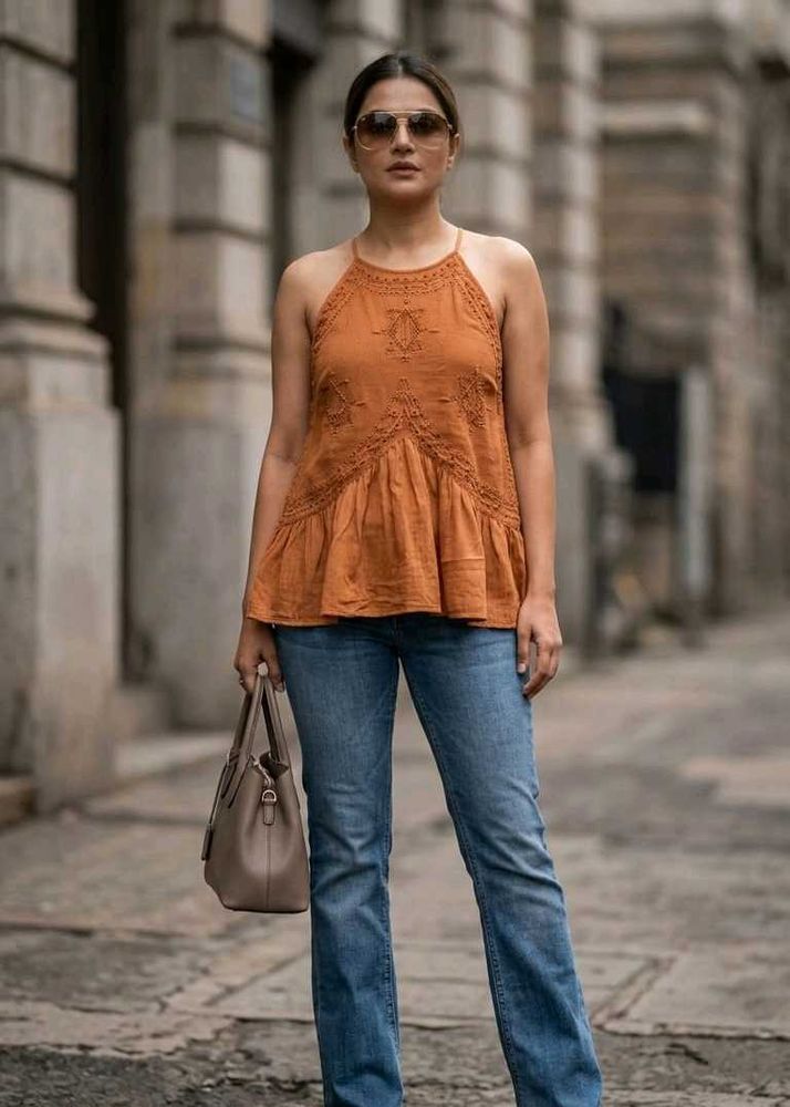 Boho Halter Neck Peplum Top